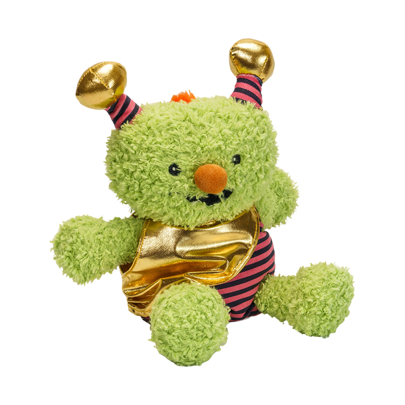 Juguetes de peluche de monstruo verde con cuernos largos rellenos