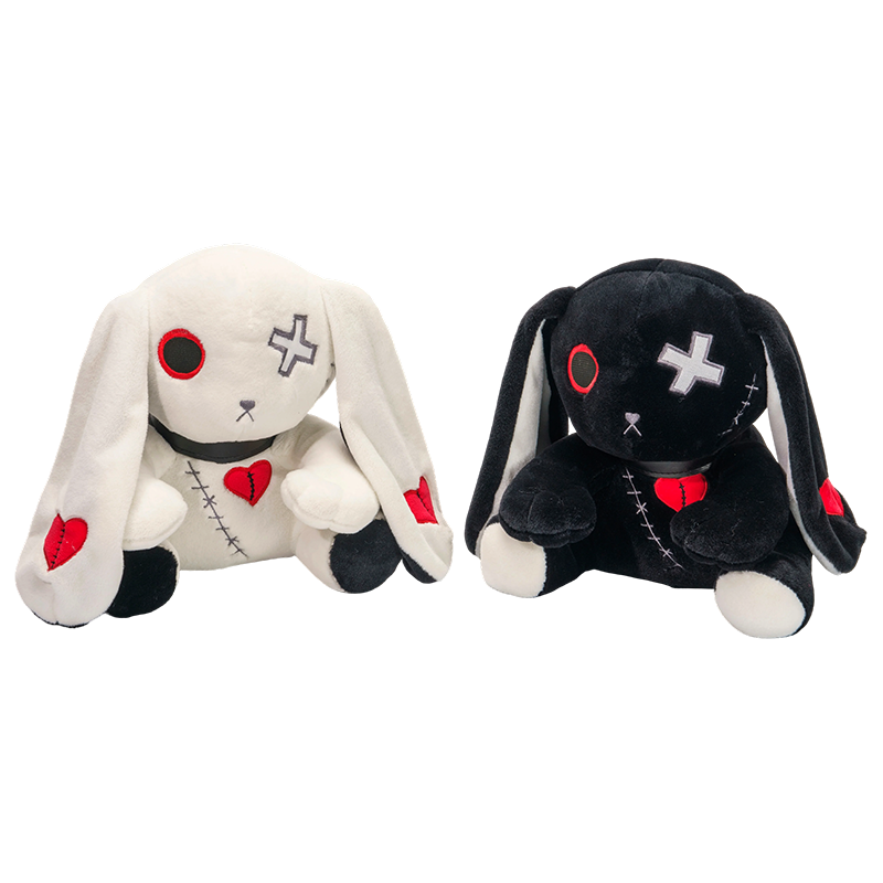 Juguetes de peluche de conejo blanco y negro con forma de animal de fantasía