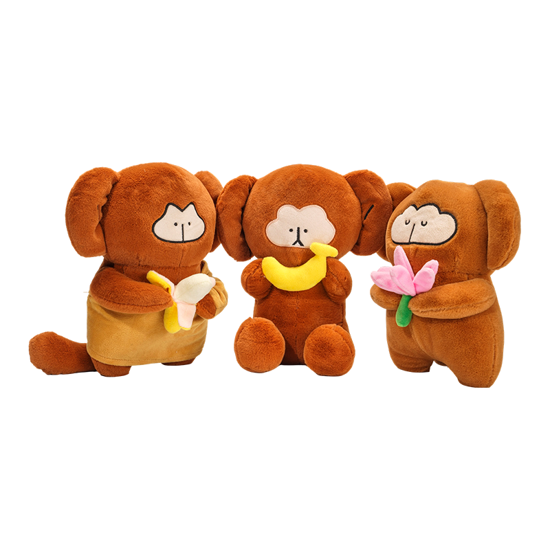 Adorables juguetes de peluche de monos de peluche con plátano y flores