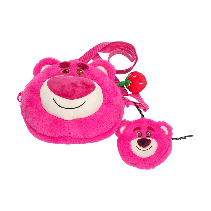 Mochila de peluche con forma de oso de fresa