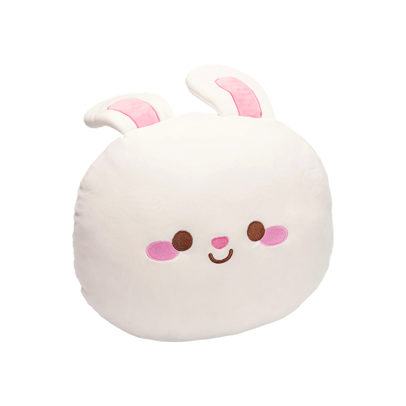 Almohada circular de felpa de conejo blanco