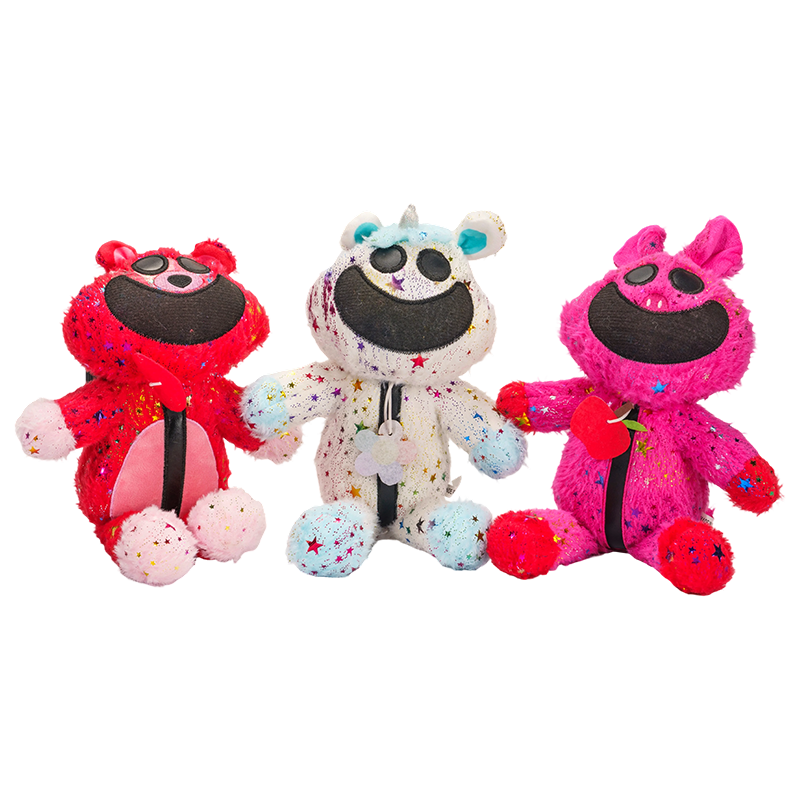 Peluche de fantasía único con forma de conejo en rojo, rosa y blanco