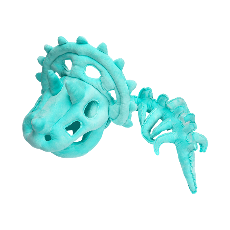 Gorro de peluche con esqueleto de dinosaurio azul de tamaño infantil