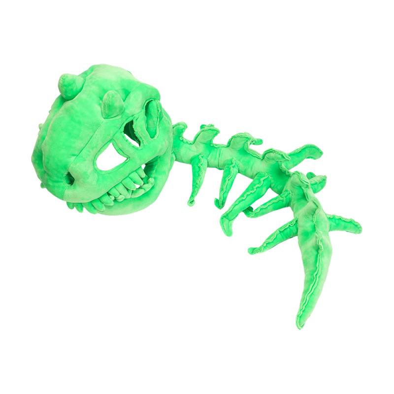 Gorro de peluche con esqueleto de dinosaurio verde de tamaño infantil