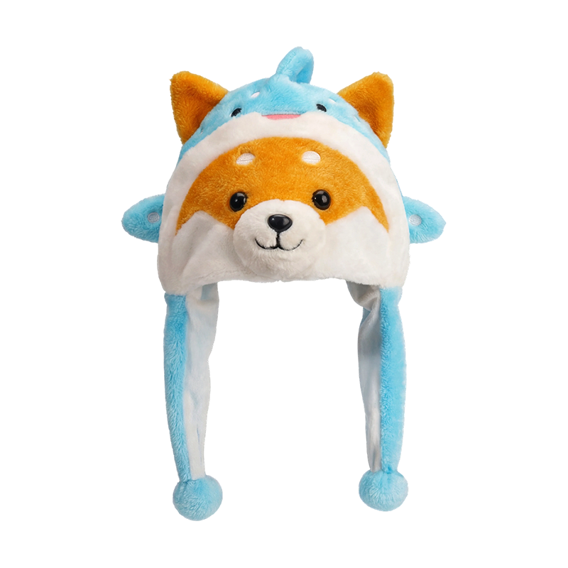 Gorro de peluche azul de shiba inu