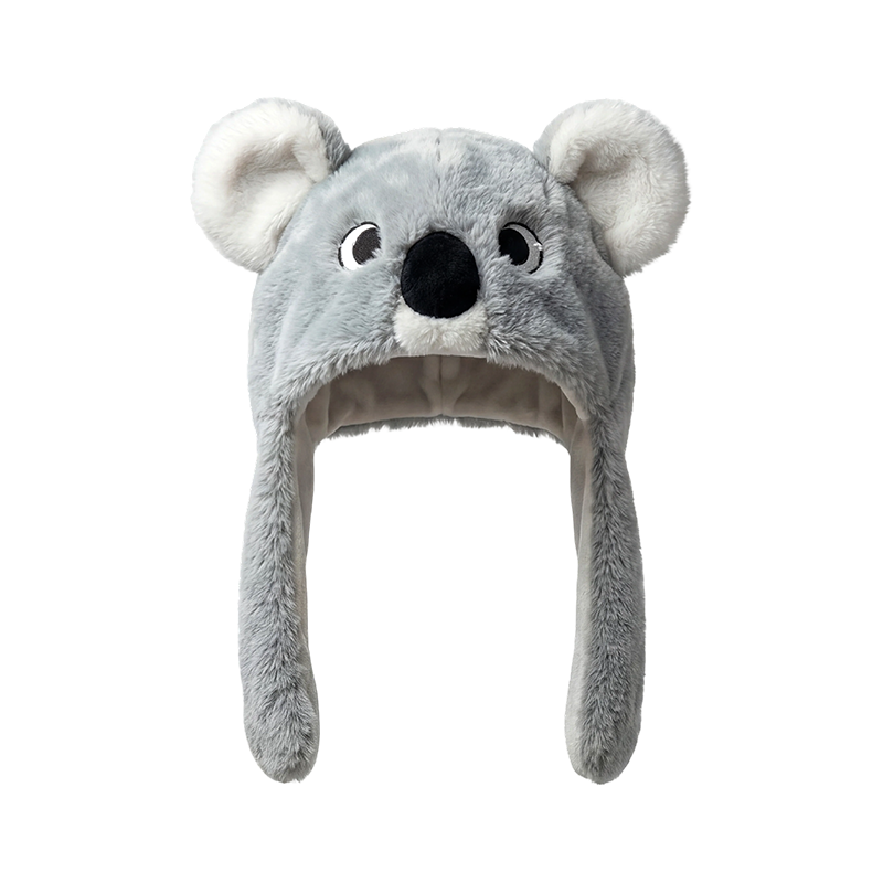 Gorro de felpa gris con forma de koala
