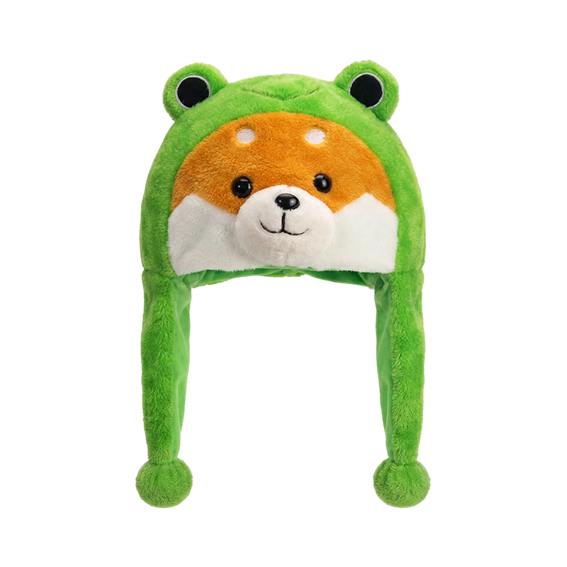 Gorro verde de felpa con orejas de rana