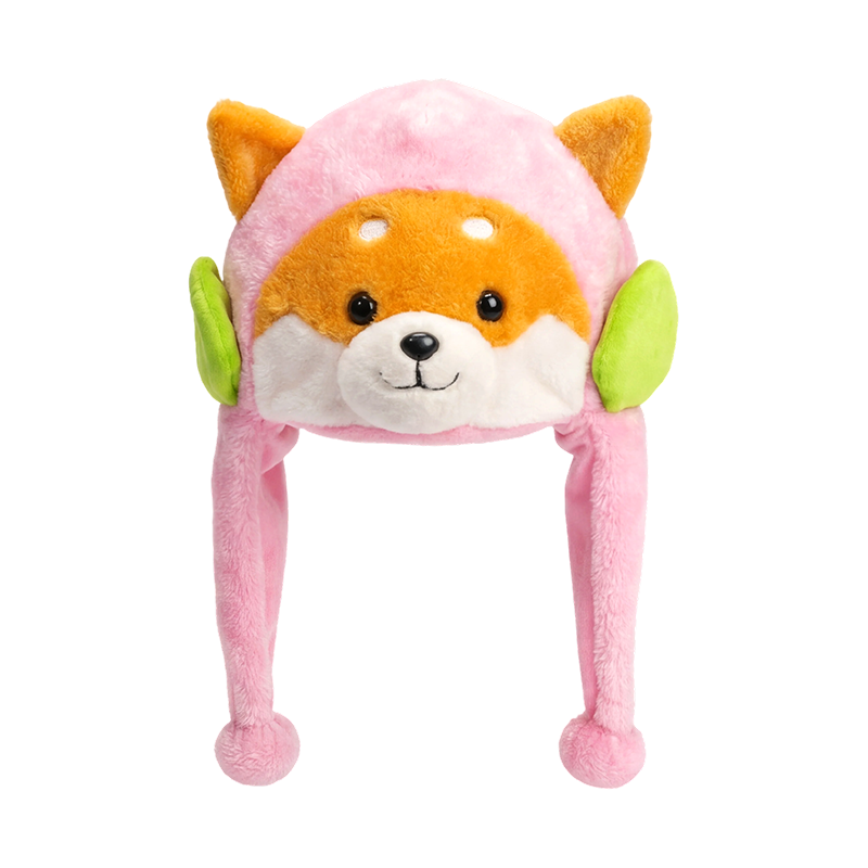 Hermoso sombrero de peluche shiba inu de color rosa