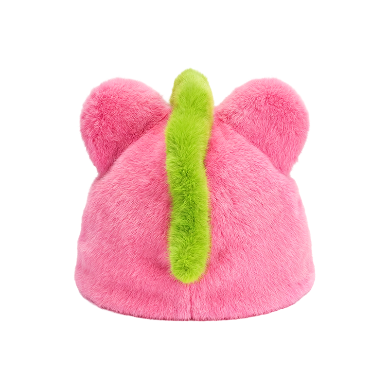 Unicornio rosa con sombrero de melena verde