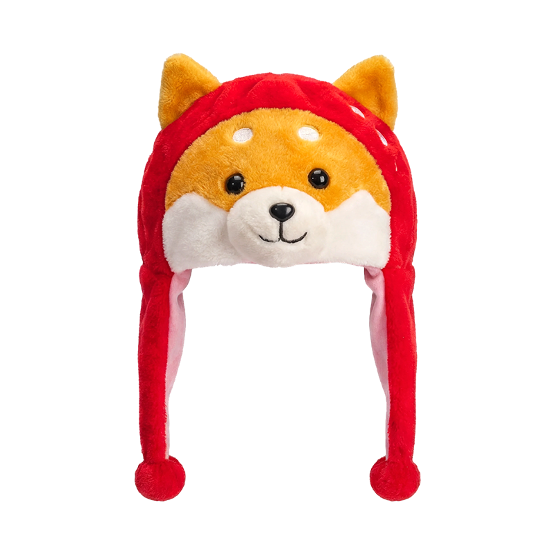 Sombrero de peluche con aspecto de shiba escarlata