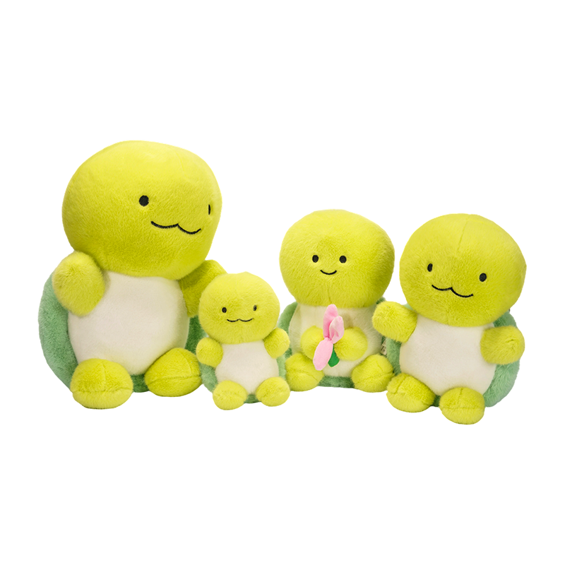Grupo de muñecas de peluche con forma de tortuga sonriente