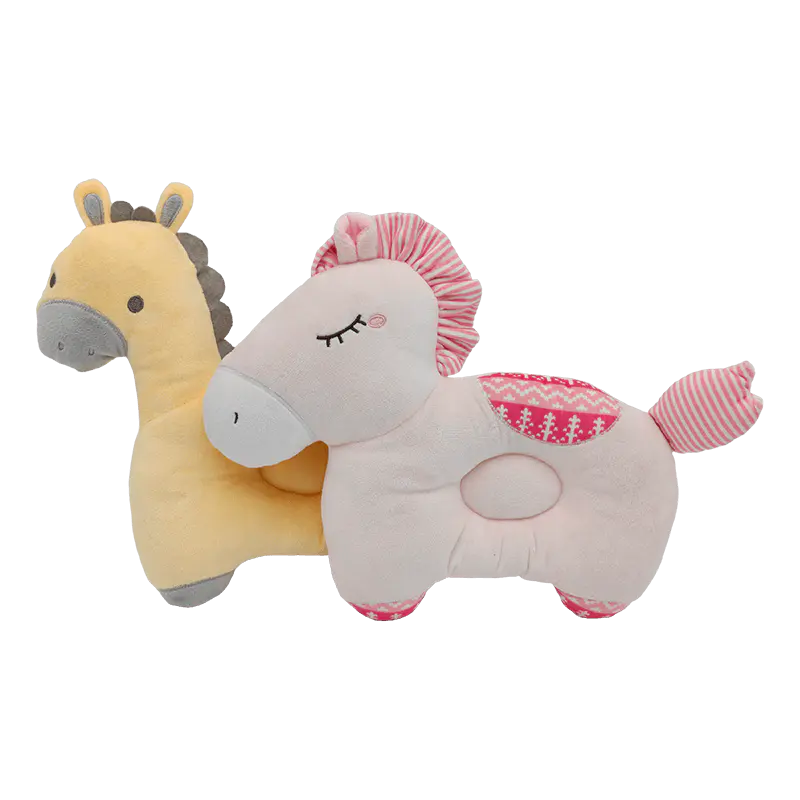 Paquete de 2 almohadas suaves para la cabeza de felpa para bebé, caballo de dibujos animados, cojín de apoyo para bebés recién nacidos para dar forma a la cabeza, sueño seguro y regalo promocional para bebés