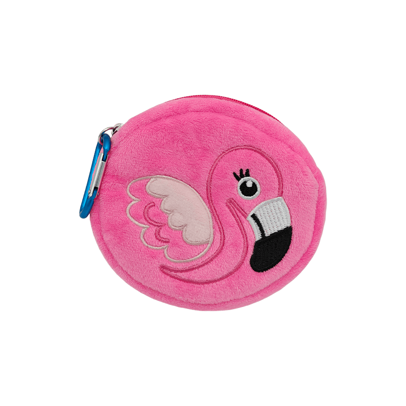 Monedero con cremallera de felpa de flamenco rosa, adjunto a mochilas, llaveros o bolsos