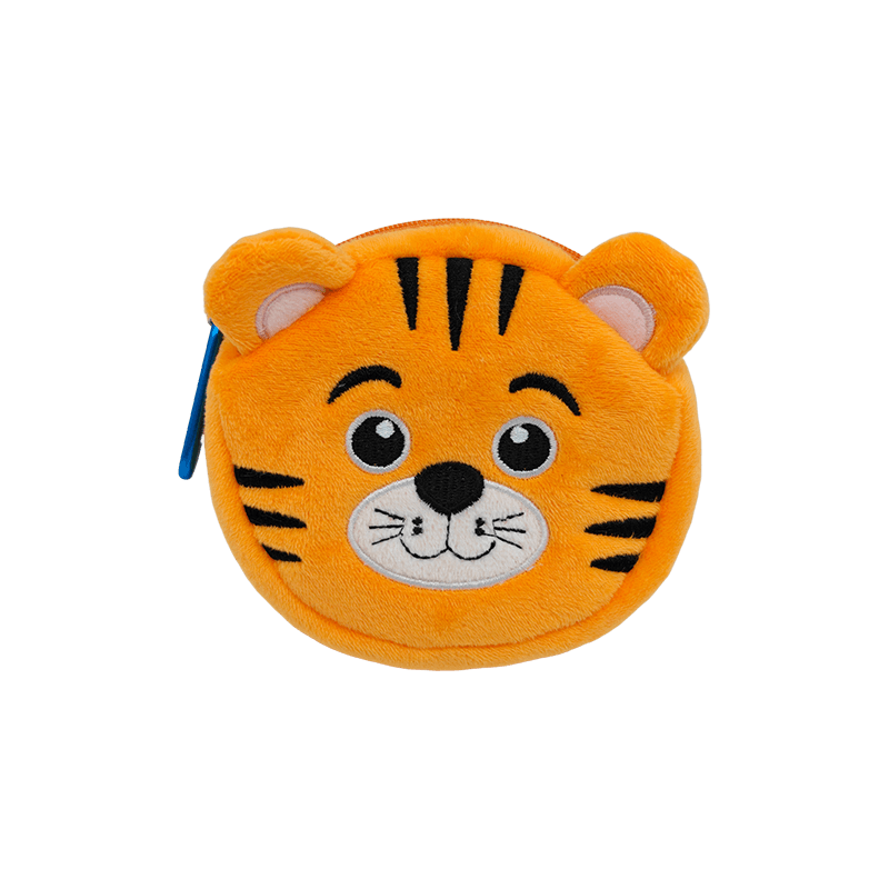 Monedero con cremallera de felpa con cara de tigre de dibujos animados