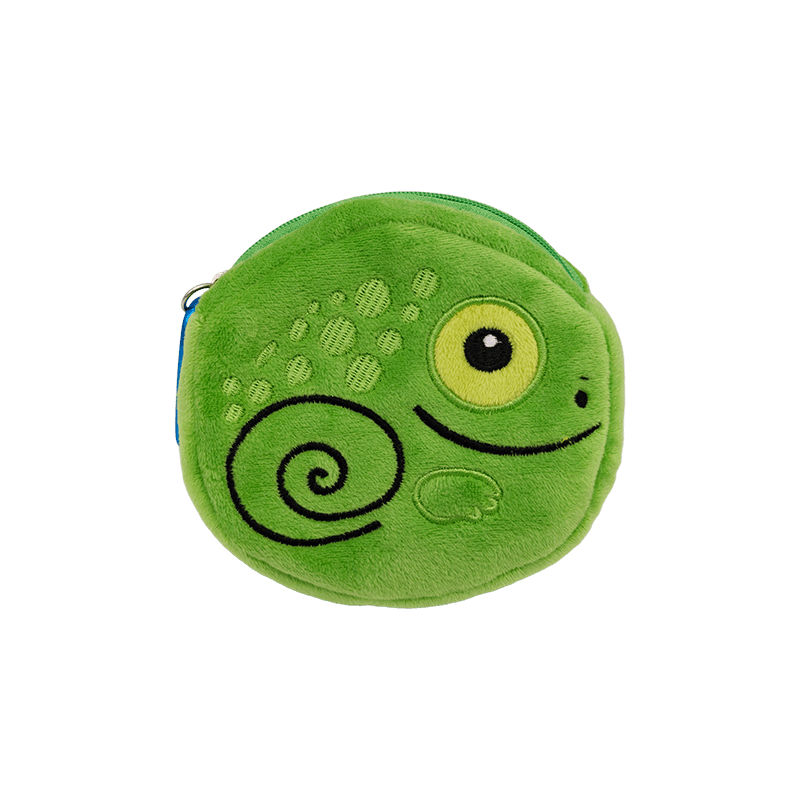 Monedero de felpa de camaleón de diseñador de tendencia, mini bolsa mullida con cremallera de lagarto verde de dibujos animados lindo para monedas, auriculares y accesorios pequeños