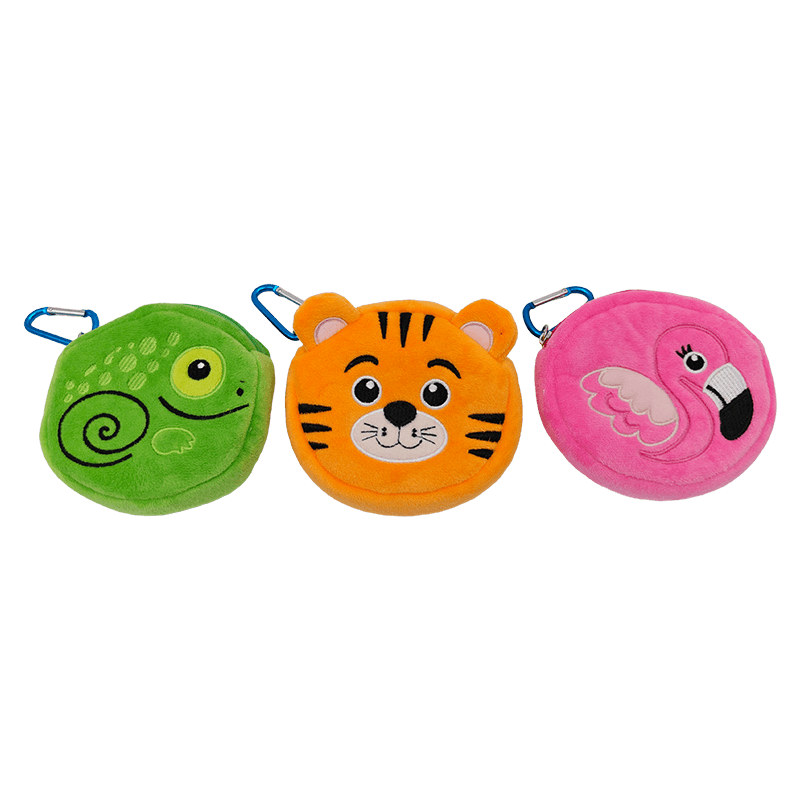 Juego de monedero de felpa con forma de animal de 3 piezas, adorable monedero de felpa de camaleón, tigre y flamenco