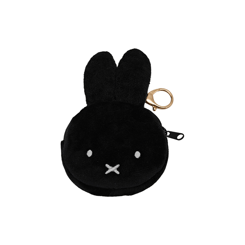 Monedero negro con cremallera de felpa de conejito, monedero de felpa de lúpulo de cara simple