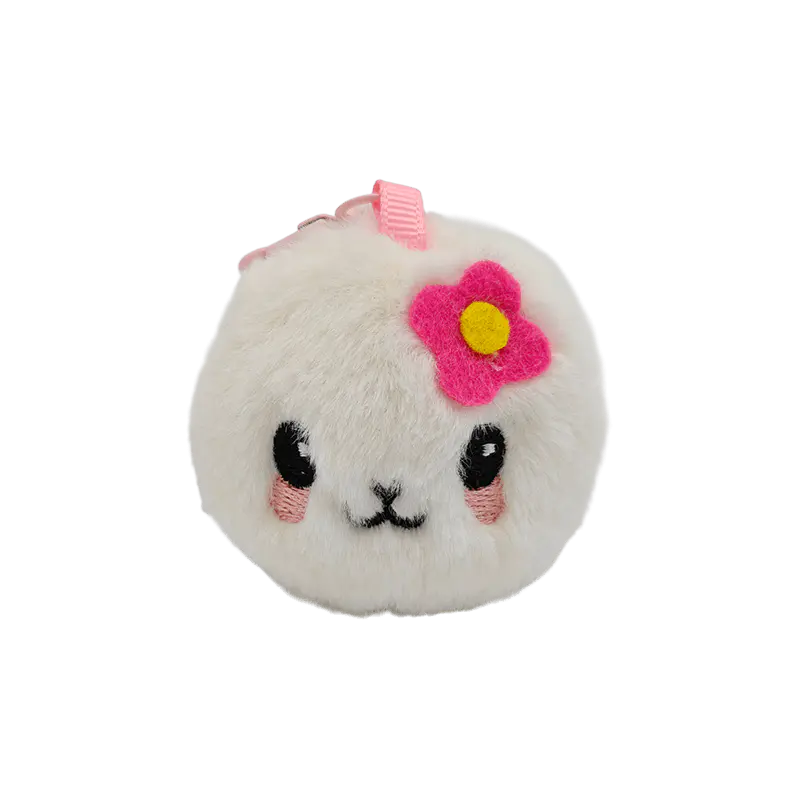 Mini juguete de peluche relleno de gato blanco con flor de cerezo, linda figura de felpa con cabeza de gato esponjosa para regalo, llavero y mercancía promocional