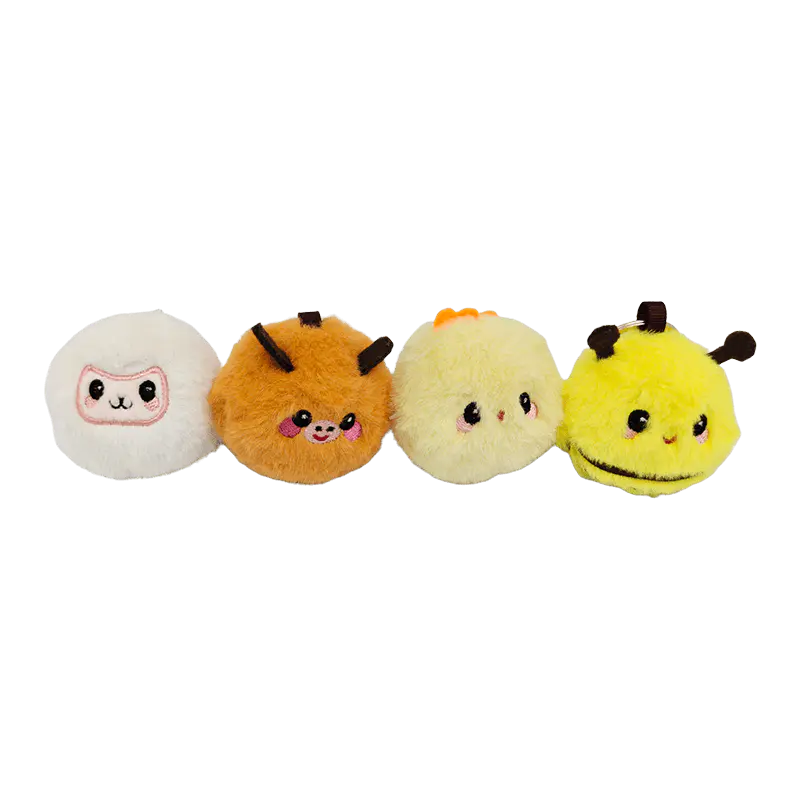 sistema de regalo promocional del mini llavero animal de la felpa de la historieta de 4 piezas