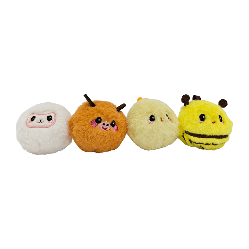 Juego de dijes de monstruo de peluche redondo y regordete de 4 piezas