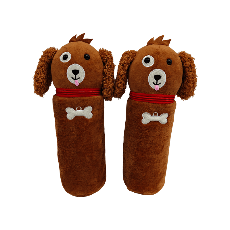 Bolsa cilíndrica para bolígrafo de felpa con diseño de perro de dibujos animados, bolsa de almacenamiento de papelería suave y esponjosa para estudiantes, regalo para niños y mercancía promocional