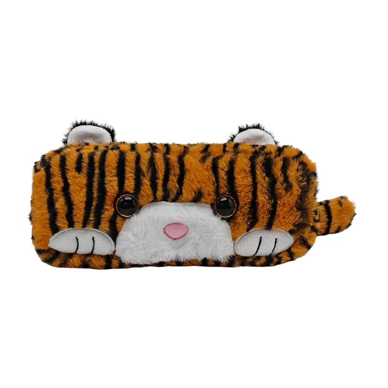 Bolsa bonita para bolígrafo de peluche con tigre de dibujos animados, bolsa de almacenamiento de papelería suave y esponjosa para estudiantes, regalo para niños y mercancía promocional