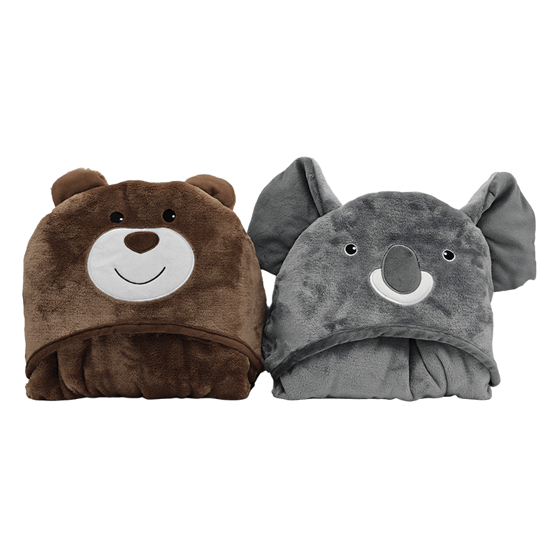Paquete de 2 mantas de felpa con capucha de oso pardo y oso gris para niños, manta de capa de animal suave y portátil para niños calidez diaria, regalos y artículos promocionales