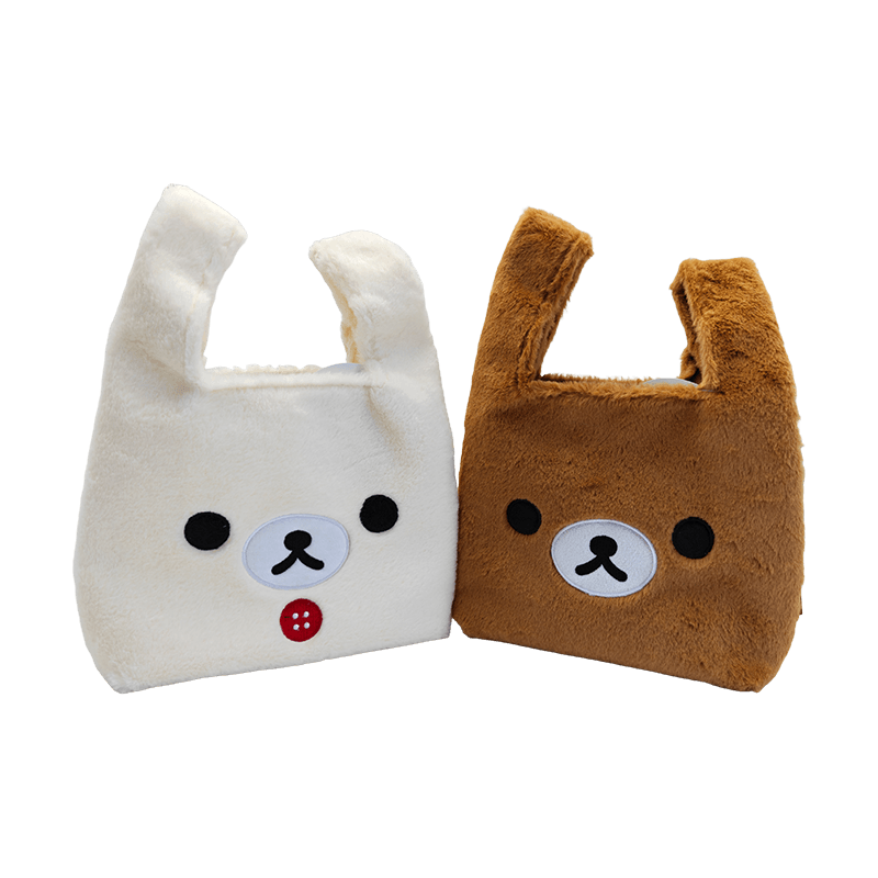 Paquete de 2 bolsas de mano de felpa con oso de dibujos animados, bolso suave y esponjoso con forma de animal para uso diario, regalo para niños y artículos promocionales